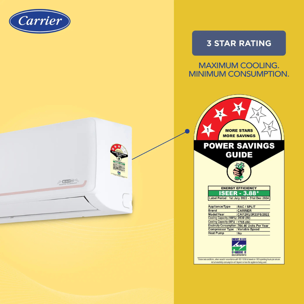 Carrier Dura White Pro + Ex 3 Star Invertor Star Rating Ton AC